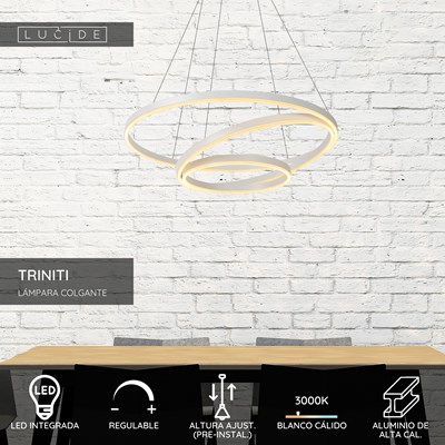 Lucide TRINITI - Lámpara colgante - Ø 80 cm - LED Regul. - 3000K - Blanco